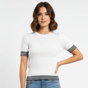 Rag & Bone New York White Ribbed Short Sleeve Knit Top - Size XS